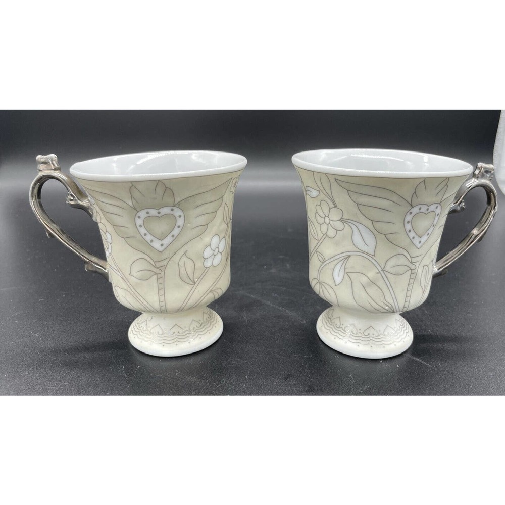 YAMASEN GOLD COLLECTION TEA CUPS FINE PORCELAIN JAPAN 24KT GOLD PLATED SET OF 2